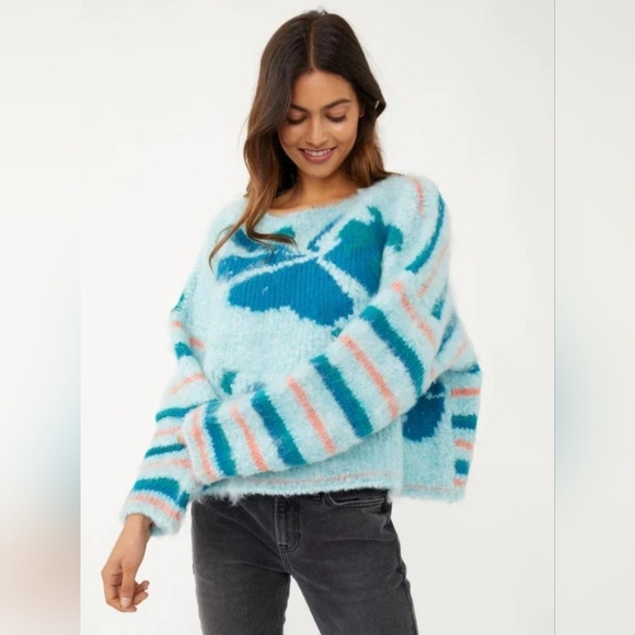free people Marin blue Sweater M - Picture 3 of 10